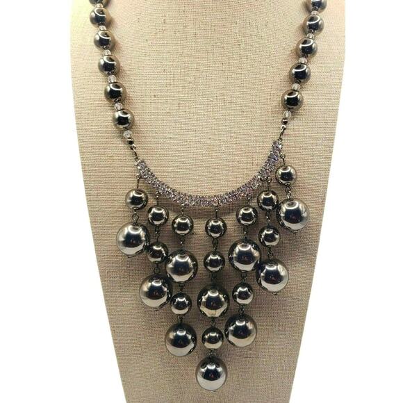 Joan Rivers Necklace Hematite Swarovski Crystal Massive Gunmetal Bib Statement - Picture 1 of 9